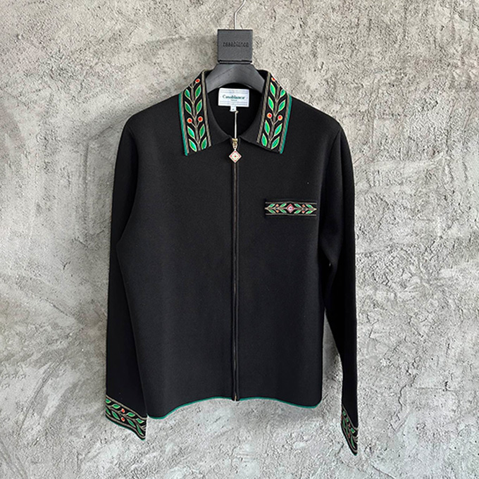 casablanca laurel embroidered wool zip jacket